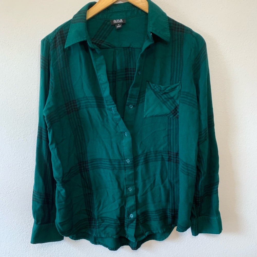 M a.n.a plaid button up dark green long sleeve
